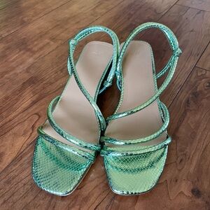 H&M Green Metallic Snakeskin Strappy Women's Sandals